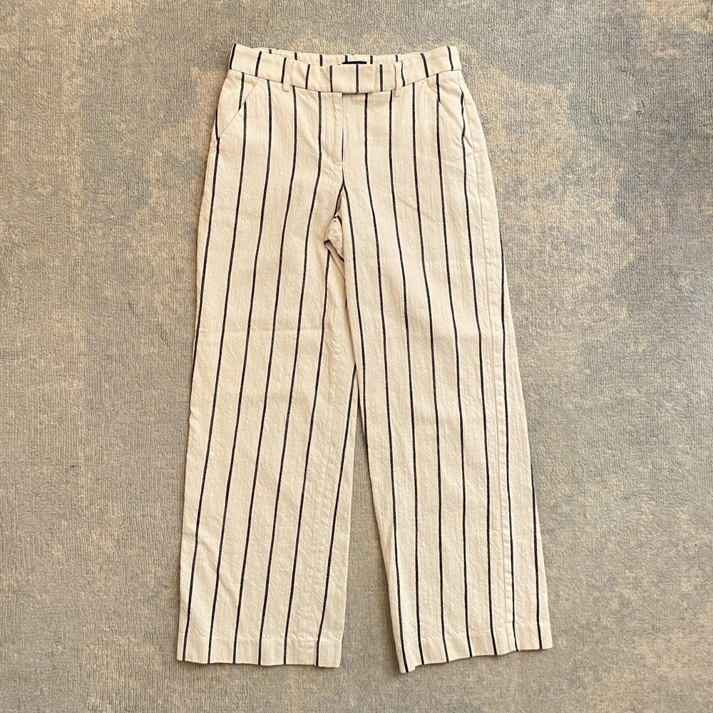Express Editor Wide Leg Straight Pants Womens 4 Beige Black Stripe Twill Career
